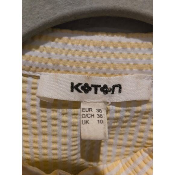 Koton Women's Yellow Striped Romper Dress Lemon Embroidery 10 Preppy Seersucker - Picture 5 of 12